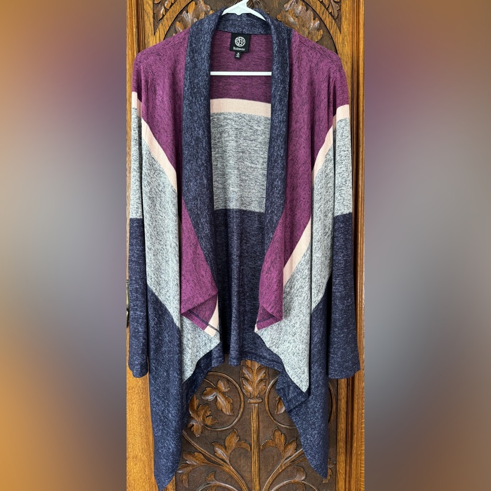 Bobeau Colorblock Open Front Cardigan Sweater
